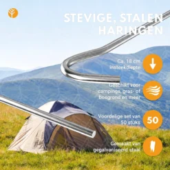 Stalen Haringen Set Van 50st. - Premium Staal - Grondanker - Tent Haring - Grondhaken - Tent Spijker - 20cm Lang - 3cm Haak - 3,5mm Premium Dikte Tentharing - Groots® -Buitenkampeerwinkel 1200x1200 1722