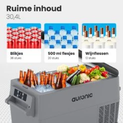 Auronic Elektrische Koelbox - 30.4L - Compressor - 12V En 240V - Grijs -Buitenkampeerwinkel 1200x1200 336
