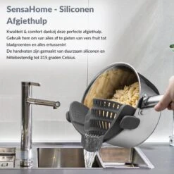 SensaHome- Siliconen Vergiet - Keuken Afgietdeksel - Afgiethulp - Siliconen - BPA Vrij - Grijs -Buitenkampeerwinkel 1200x1200 625