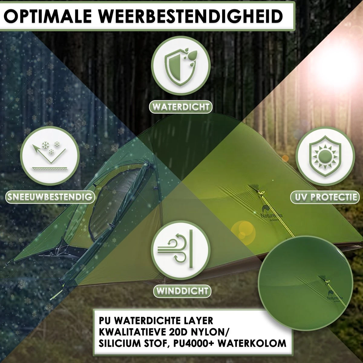 Cloud Up 3 Upgraded - Naturehike® - Tent 3 Persoons - Lichtgewicht Tent - Incl. Grondzeil - 20D 4000MM - Outdoor Kampeertent - Waterdicht - Hiking & Wandelen 2 Cloud Up 3 Upgraded - Naturehike® - Tent 3 Persoons - Lichtgewicht Tent - Incl. Grondzeil - 20D 4000MM - Outdoor Kampeertent - Waterdicht - Hiking & Wandelen - Afbeelding 2