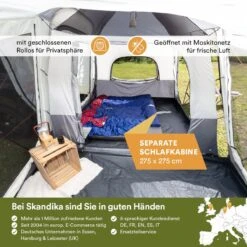 Skandika Pitea XL CROSS Tent – Koepeltenten - Autotent – Campingtent Voor SUV, Caddy, Auto, CUV - Voor Max. 4 Personen – Vrijstaand – Met/zonder Slaapcabine – Max. Stahoogte 230 Cm – 3000mm Waterkolom - 475 X 290 X 230 Cm (LxBxH) – Kamperen - Grijs -Buitenkampeerwinkel 1200x1200 685