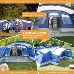Skandika Nimbus Sleeper 12 Tent – Koepeltenten – 12 Persoons Familietent - Campingtent – Muggengaas – Sleeper Technology (3 Extra Donkere Slaapcabines) – 760 X 630 X 215 Cm (LxBxH) – 5000 Mm Waterkolom – Camping, Tuin – Kamperen – Blauw/wit -Buitenkampeerwinkel 1200x1200 692