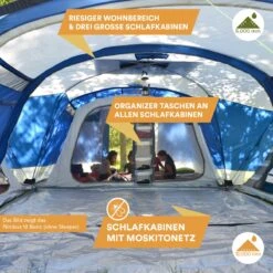 Skandika Nimbus Sleeper 12 Tent – Koepeltenten – 12 Persoons Familietent - Campingtent – Muggengaas – Sleeper Technology (3 Extra Donkere Slaapcabines) – 760 X 630 X 215 Cm (LxBxH) – 5000 Mm Waterkolom – Camping, Tuin – Kamperen – Blauw/wit -Buitenkampeerwinkel 1200x1200 693