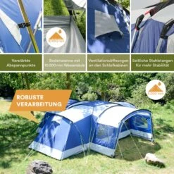 Skandika Nimbus Sleeper 12 Tent – Koepeltenten – 12 Persoons Familietent - Campingtent – Muggengaas – Sleeper Technology (3 Extra Donkere Slaapcabines) – 760 X 630 X 215 Cm (LxBxH) – 5000 Mm Waterkolom – Camping, Tuin – Kamperen – Blauw/wit -Buitenkampeerwinkel 1200x1200 694