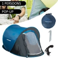 Dunlop Pop Up Tent 220 X 120 X 90 Cm - Grijs/ Blauw - 1 Persoons -Buitenkampeerwinkel 1200x1200 697