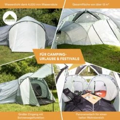 Skandika Bern 4 Koepeltent - Koepeltent - Tenten - 4 Persoons Kampeertent Met Panoramisch Dakraam, 2 Slaapcabines, Grondzeil, 210 Cm Stahoogte, Waterdicht, 4000 Mm Waterkolom - Grote Outdoor Familie Tent, Kampeertent - Grijs -Buitenkampeerwinkel 1200x1200 700
