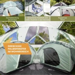 Skandika Bern 4 Koepeltent - Koepeltent - Tenten - 4 Persoons Kampeertent Met Panoramisch Dakraam, 2 Slaapcabines, Grondzeil, 210 Cm Stahoogte, Waterdicht, 4000 Mm Waterkolom - Grote Outdoor Familie Tent, Kampeertent - Grijs -Buitenkampeerwinkel 1200x1200 701