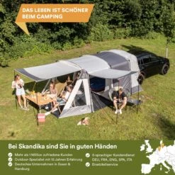 Skandika Pitea XL UP Tent – Koepeltenten - Autotent – 4 Persoons Campingtent Voor SUV, Caddy, Auto, CUV – Vrijstaand – Met/zonder Slaapcabine – Max. Stahoogte 200 Cm – Waterdicht Met 3000mm Waterkolom - 515 X 300 X 200 Cm (LxBxH) – Kamperen - Grijs -Buitenkampeerwinkel 1200x1200 708