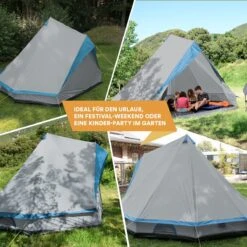 Skandika Tipii II Tent – Tipi-tenten – Teepee – 8 Persoons Campingtent – Muggengaas – 250 Cm Stahoogte – Uitneembare Tentvloer – 3000 Mm Waterkolom – Indische Tent, Partytent, Festivaltent – Outdoor, Camping, Tuin – Kamperen – Grijs/turquoise -Buitenkampeerwinkel 1200x1200 797
