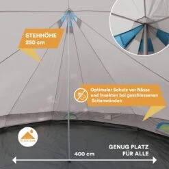 Skandika Tipii II Tent – Tipi-tenten – Teepee – 8 Persoons Campingtent – Muggengaas – 250 Cm Stahoogte – Uitneembare Tentvloer – 3000 Mm Waterkolom – Indische Tent, Partytent, Festivaltent – Outdoor, Camping, Tuin – Kamperen – Grijs/turquoise -Buitenkampeerwinkel 1200x1200 798