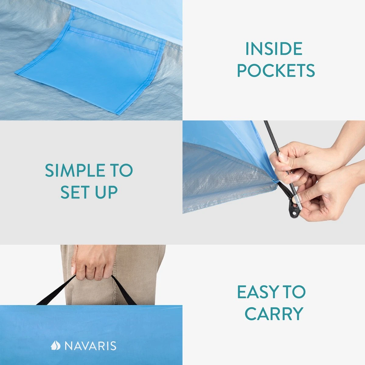 Navaris Windscherm Voor Het Strand - Zon- En Windbescherming Voor Drie Personen - Pop-up Speeltent Met UV- Bescherming - Beach Shelter Met Draagtas 2 Navaris Windscherm Voor Het Strand - Zon- En Windbescherming Voor Drie Personen - Pop-up Speeltent Met UV- Bescherming - Beach Shelter Met Draagtas - Afbeelding 2