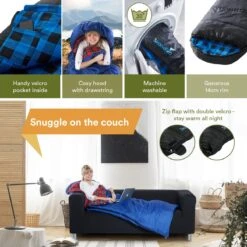 Skandika Dundee Flannel-L Slaapzak – Mummmieslaapzakken – Slaapzakken Volwassen - Maat M – Unisex - Katoen, Luxe Kwaliteit, Dubbele Slaapzak, 3 Seizoenen, Tot -20°C - 220 X 80 Cm - Outdoor Kampeerslaapzak – Ritssluiting Links - Zwart/blauw -Buitenkampeerwinkel 1200x1200 866