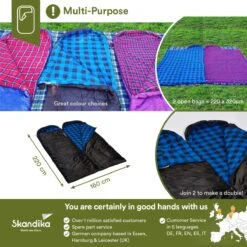 Skandika Dundee Flannel-L Slaapzak – Mummmieslaapzakken – Slaapzakken Volwassen - Maat M – Unisex - Katoen, Luxe Kwaliteit, Dubbele Slaapzak, 3 Seizoenen, Tot -20°C - 220 X 80 Cm - Outdoor Kampeerslaapzak – Ritssluiting Links - Zwart/blauw -Buitenkampeerwinkel 1200x1200 868