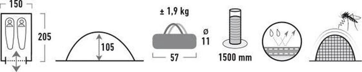 High Peak Monodome Pu Koepeltent - Blauw - 2 Persoons 10 High Peak Monodome Pu Koepeltent - Blauw - 2 Persoons - Afbeelding 10