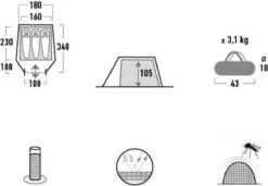 High Peak Lichtgewicht Tunneltent Kite 3 LW, Trekking Tent 3 Personen, 3,1 Kg, Aluminium Stokken, 3000 Mm Waterdicht, Extra Lang 230 Cm -Buitenkampeerwinkel 1200x833 2
