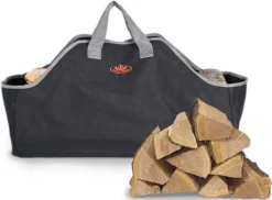 Esschert Design - Haardblokkentas Zwart Grijs - Haardvuur Accessoires - Kunststof - Zwart