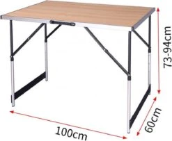 Kamyra® Campingtafel Inklapbaar - Kampeertafel, Partytafel - Opvouwbaar, Lichtgewicht & In Hoogte Verstelbaar - Aluminium/Hout -Buitenkampeerwinkel 1200x984