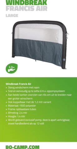 Bo-Camp - Windscherm (tent) - Francis - Air - 2.4 X 1.4 Meter - Grijs -Buitenkampeerwinkel 622x1200 2