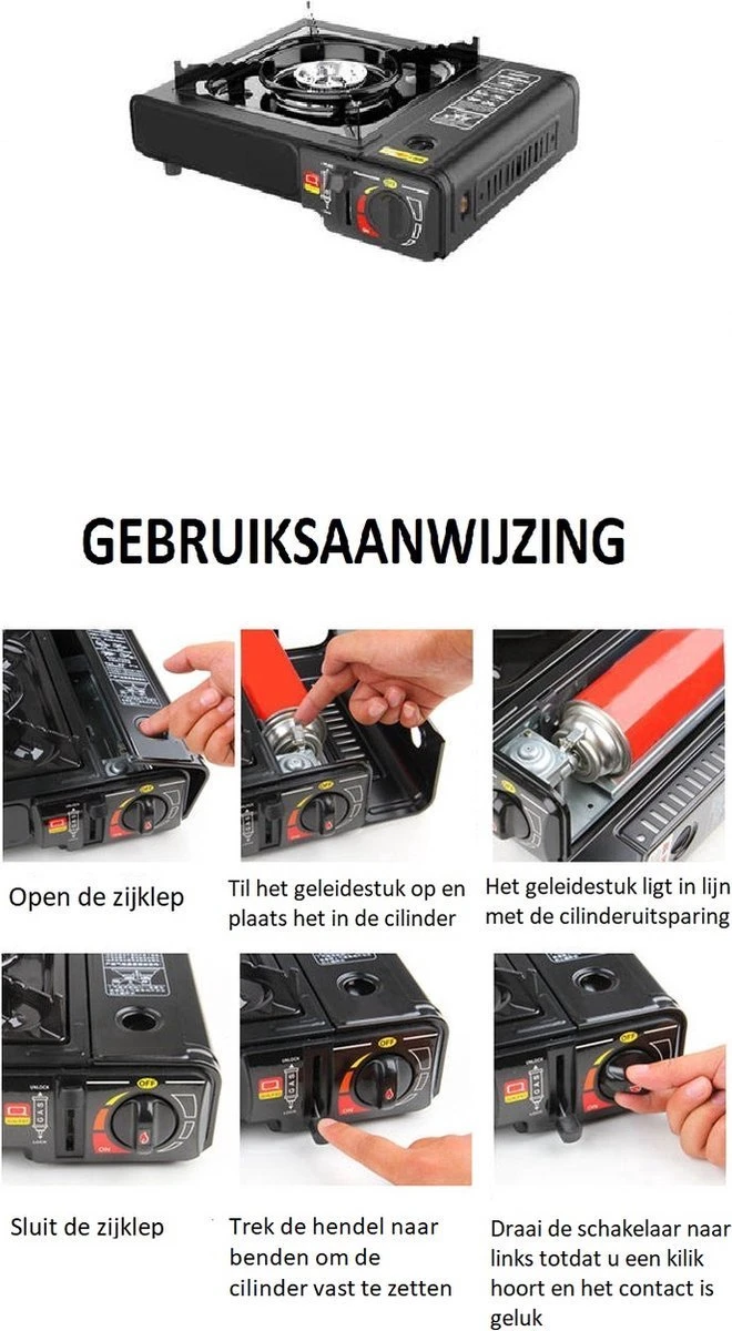 Camping Kooktoestel - Draagbaar Gasfornuis - Incl. 4x Gasflessen En Koffer 2 Camping Kooktoestel - Draagbaar Gasfornuis - Incl. 4x Gasflessen En Koffer - Afbeelding 2