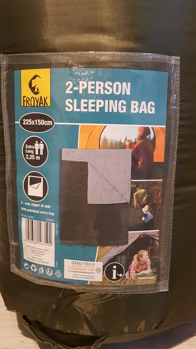 Froyak - 2-persoons Slaapzak XXL Groen 225 X 150 Cm - 2 Persoons Slaapzak Envelop Model Extra Large 5 Froyak - 2-persoons Slaapzak XXL Groen 225 X 150 Cm - 2 Persoons Slaapzak Envelop Model Extra Large - Afbeelding 5