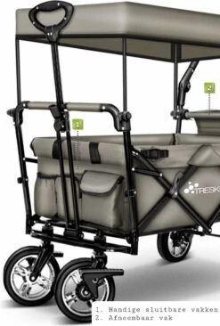 Wildebeest Bolderkar Opvouwbaar Grijs - Bolderwagen Met Kinder Zitje - Bolderkarren - Handkar Grijs - Opvouwbaar Transportwagen - Transportkar - Handkar Tuin Trolley Met Dak Transport Trolley XXL -Buitenkampeerwinkel 810x1200 6