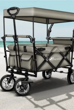 Wildebeest Bolderkar Opvouwbaar Grijs - Bolderwagen Met Kinder Zitje - Bolderkarren - Handkar Grijs - Opvouwbaar Transportwagen - Transportkar - Handkar Tuin Trolley Met Dak Transport Trolley XXL -Buitenkampeerwinkel 812x1200