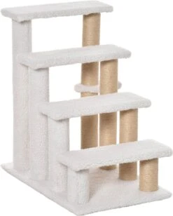 PawHut Huisdierentrap Met Krabpaal Bal 4 Treden Kattentrap Dierentrap Pluche Jute D06-093 -Buitenkampeerwinkel 963x1200 3