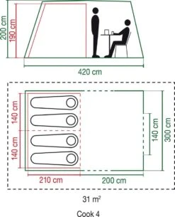 Coleman Cook 4 Tunneltent - Familietent - 4-Persoons - Groen -Buitenkampeerwinkel 971x1200